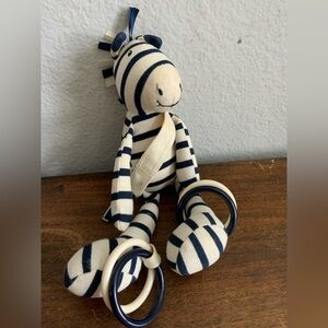 LITTLE JELLYCAT Zoot Zebra Crib Stroller Toy Rings 11" Plush Blue White